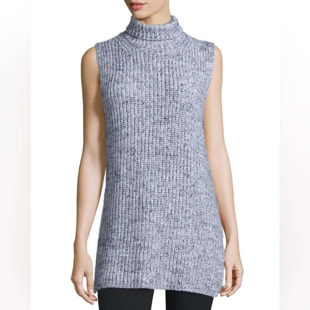T By Alexander Wang Marled Wool Blend Knit Turtleneck Sleeveless Tunic Sweater